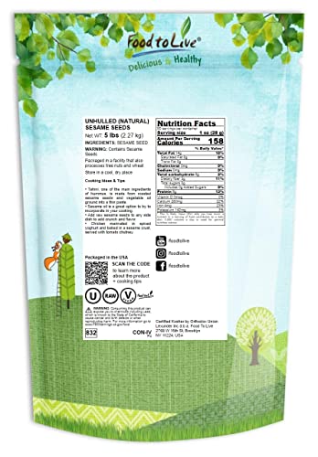 Unhulled Sesame Seeds, 2 Pounds – Whole Natural Raw White Sesame Seeds E5179