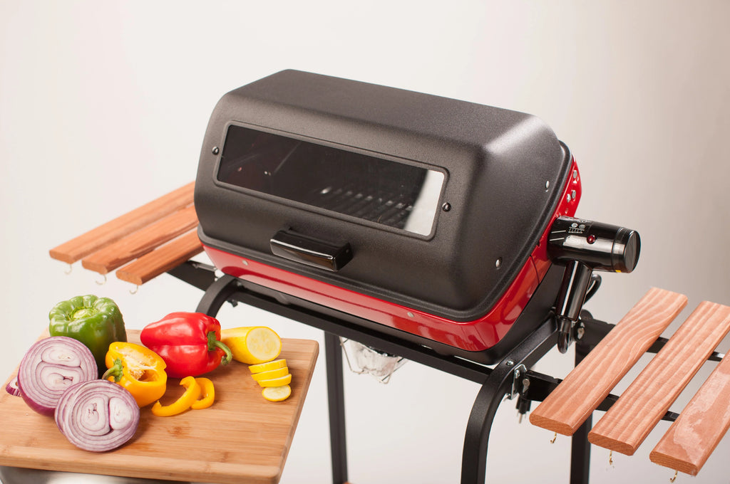 Red Portable Electric Cart Grill with Two Folding Tables Y5802