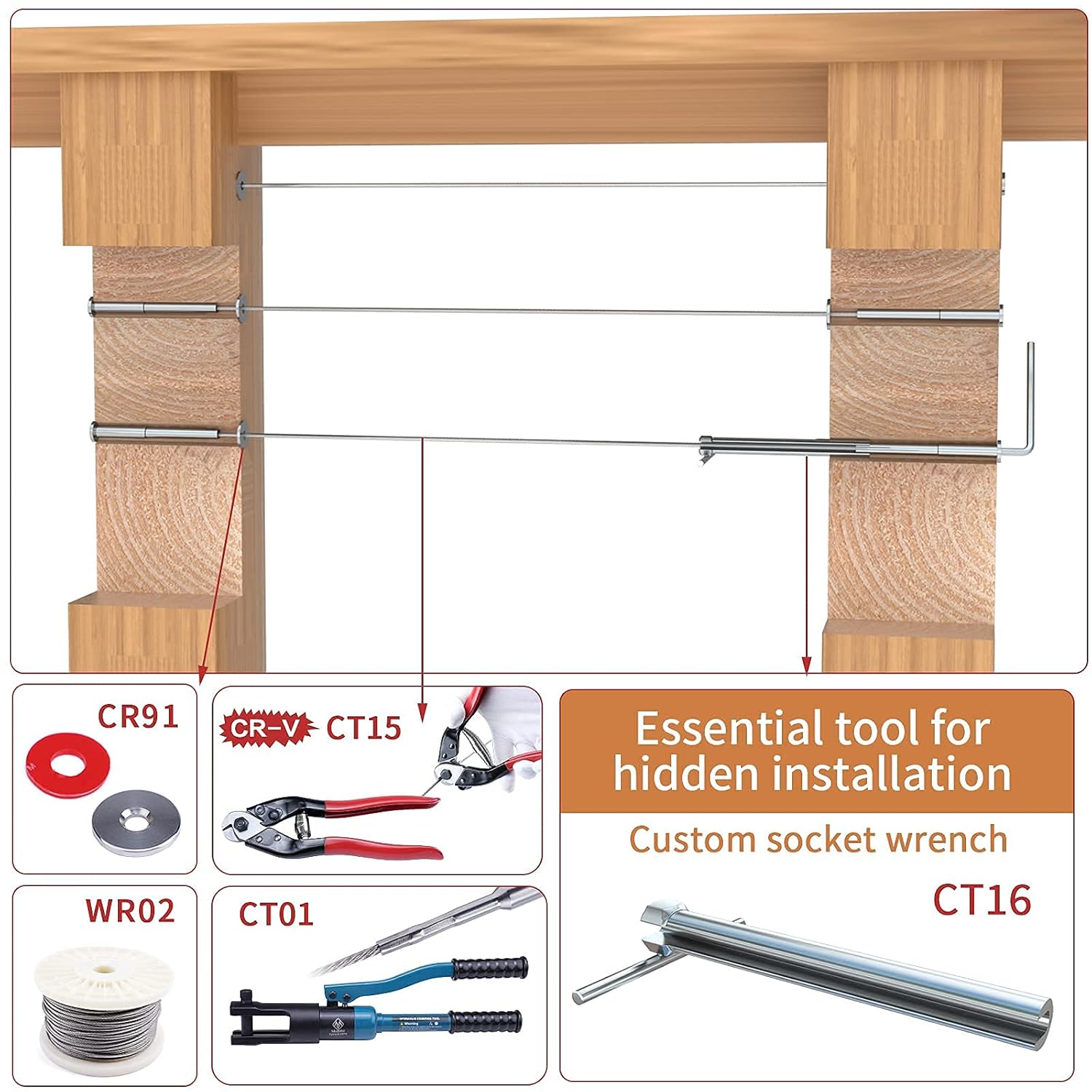 1/8 Invisible Cable Railing Kit with Turnbuckle Swage Threaded Stud and Stemball Combination Pack L4629