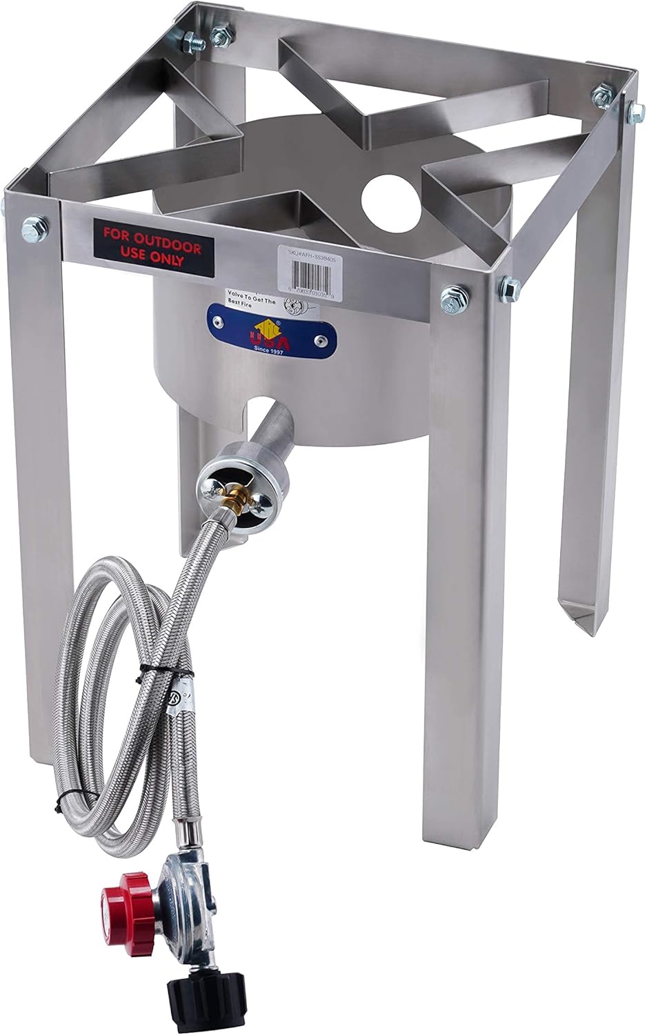 Propane Burner 37,000 BTU, High Pressure Stove with Portable Stand, Cast Iron Single Burner with Hose & Regulator M523