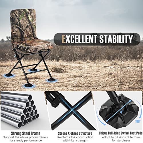 360 Degree Swivel Camouflage Folding Hunting Chair with Padded Cushion T94396
