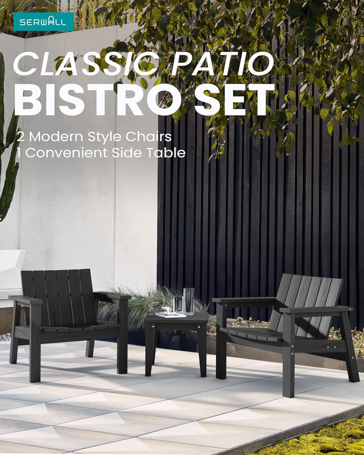 3 Piece HDPE Adirondack Chair Set with Side Table Black R232014