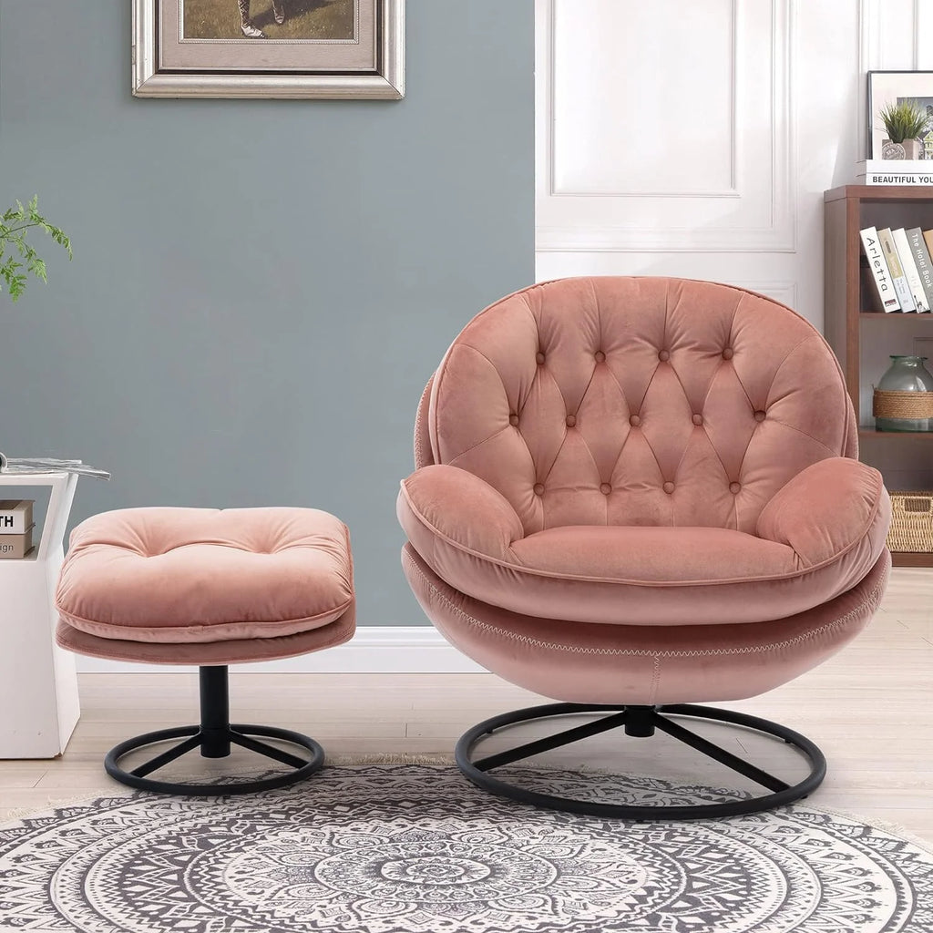 Swivel Velvet Lounge Chair with Ottoman and Metal Frame B5492
