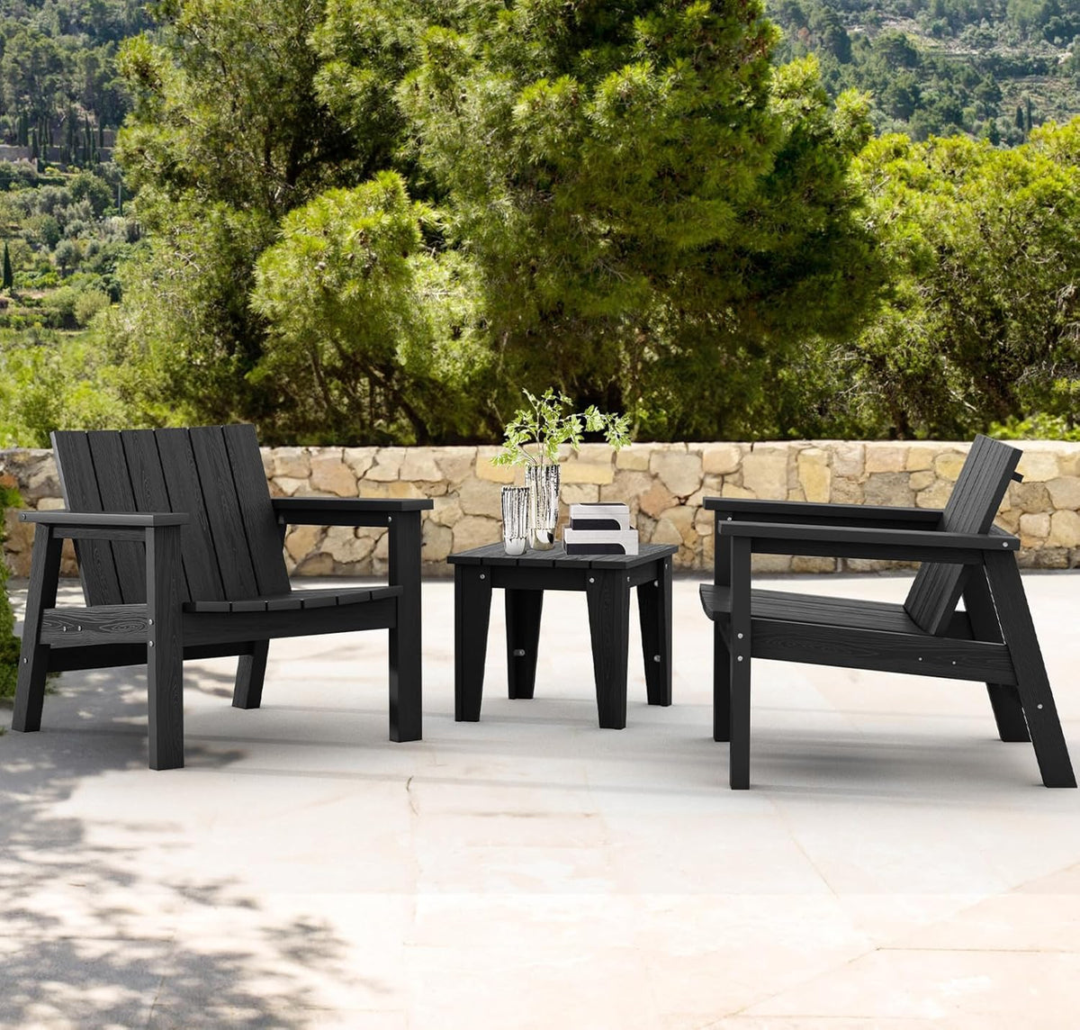 3 Piece HDPE Adirondack Chair Set with Side Table Black R232014