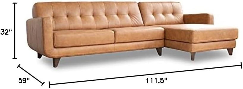 Light Brown Genuine Leather L-Shaped Sectional Sofa U296