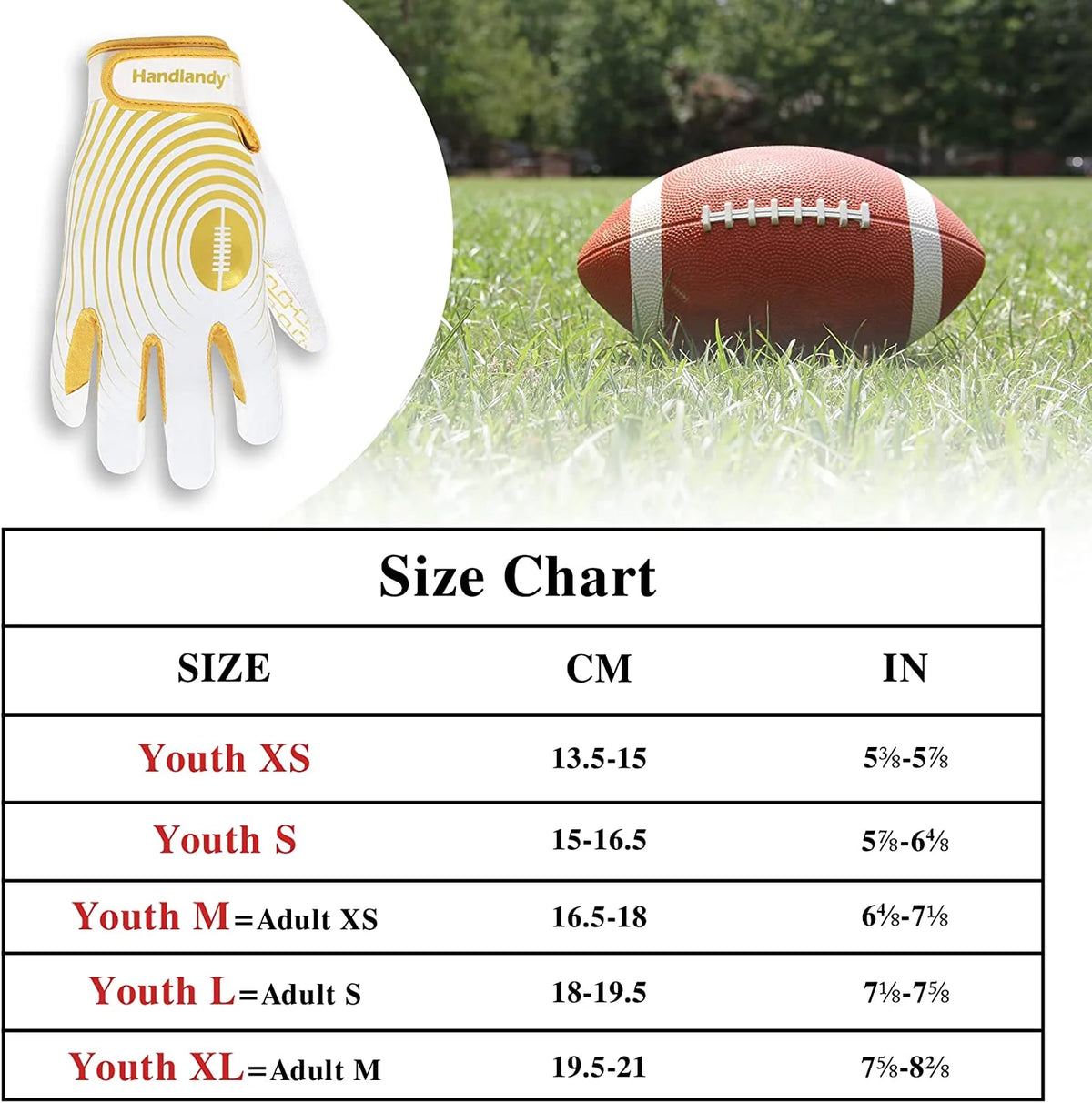 White and Gold Youth Football Gloves W765