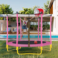 Pink Round Mini Toddler Trampoline with Enclosure and Basketball Hoop H358204