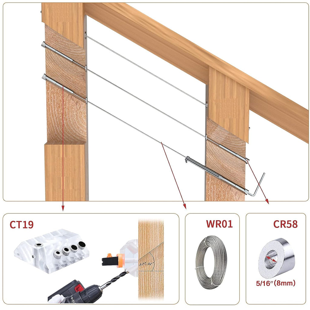 1/8 Invisible Cable Railing Kit with Turnbuckle Swage Threaded Stud and Stemball Combination Pack L4629