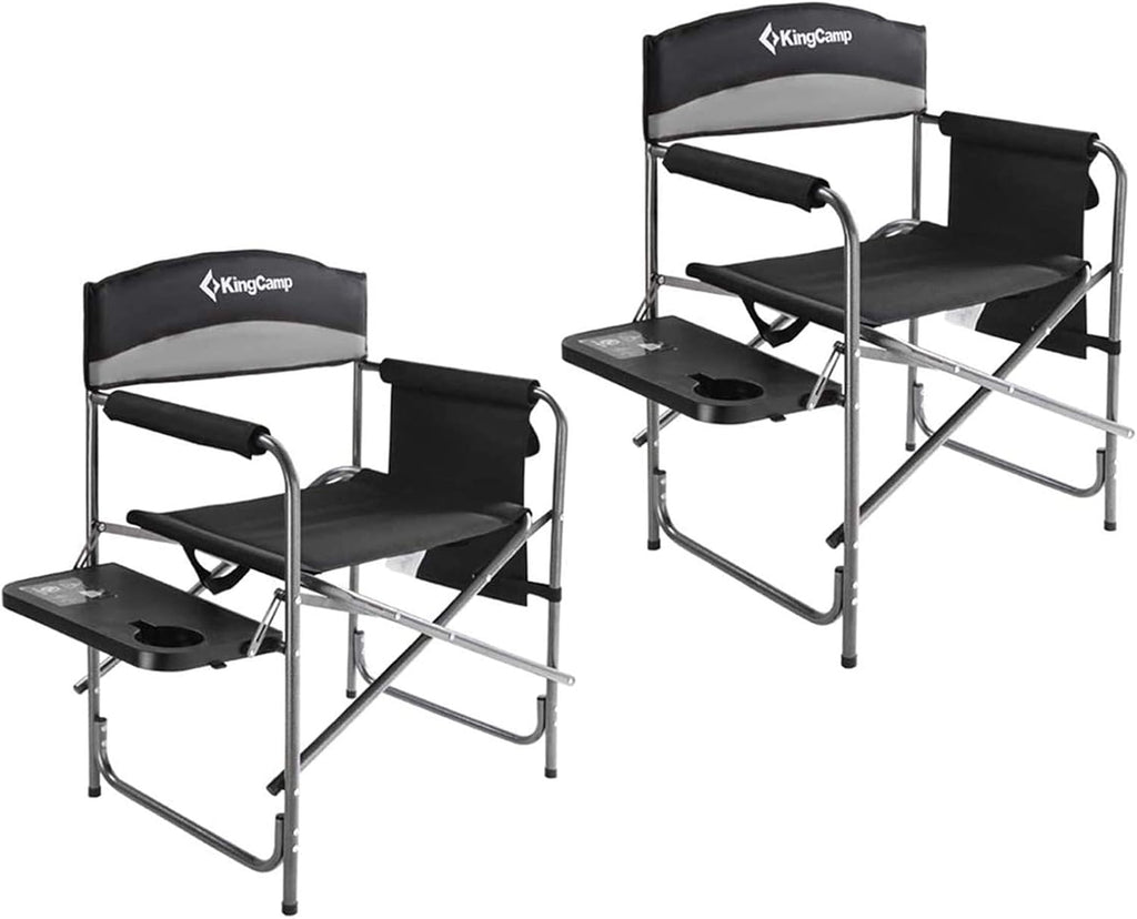 Heavy Duty Folding Camping Directors Chair with Side Table Storage Pockets I757794