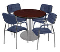 42x22 Round Platter Base Table Mahogany Grey 4 Uptown Side Chairs Navy A7065
