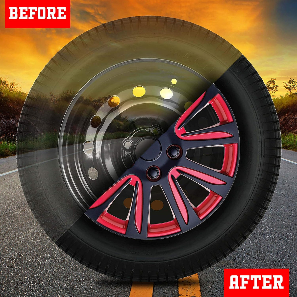Red Black Set of 4 HubCap Z901756