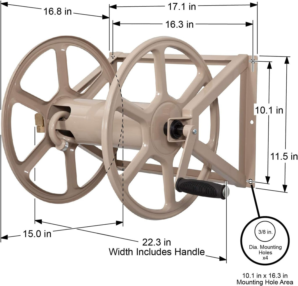 Steel Wall/Floor Mounted Hose Reel, Holds 200-Feet of 5/8-Inch Hose, Tan M5241