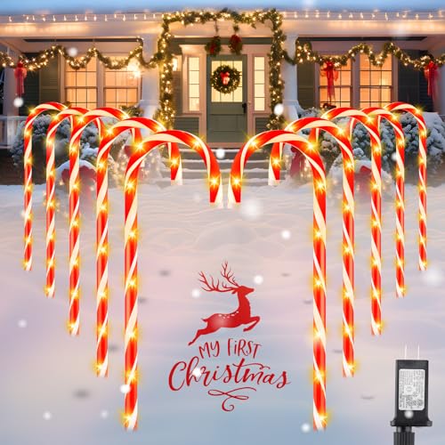20 Packs Solar Candy Cane Lights Outdoor Pathway, 8 Modes LED Candy Cane Decorations Z110