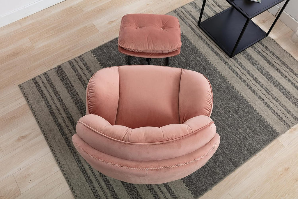 Swivel Velvet Lounge Chair with Ottoman and Metal Frame B5492