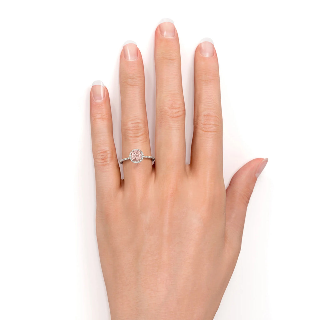 1.50 Carat Round Cut Created Morganite Diamond Halo Engagement Ring in Solid 10K Rose Gold C882331