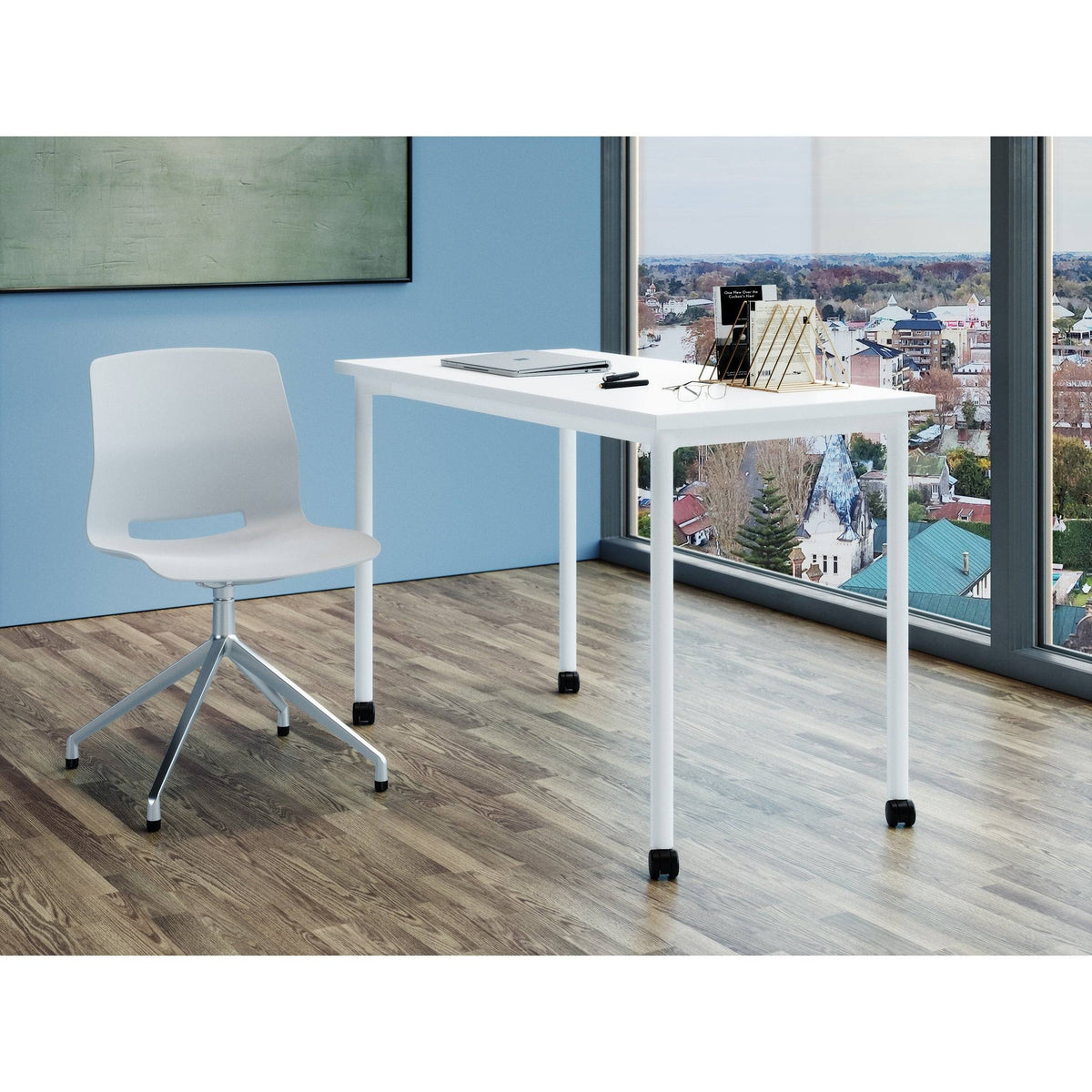 White Office Desk with Casters C80841