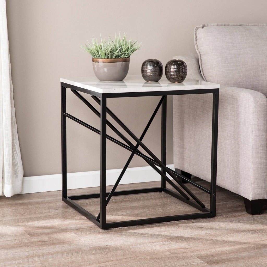 White Faux Marble End Table J86336