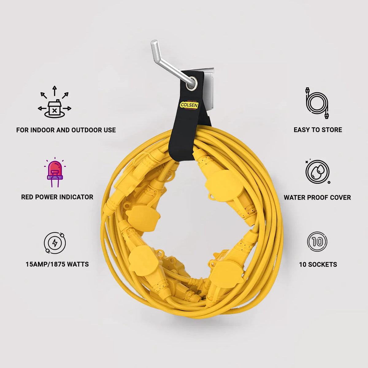 Yellow 25FT Power Extension Cord 3 Prong 16 Gauge SJTW Cable D254839