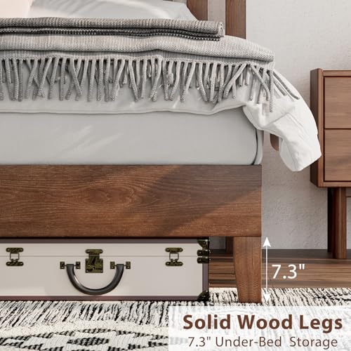 Walnut Full Size Solid Wood Platform Bed with Headboard M67220