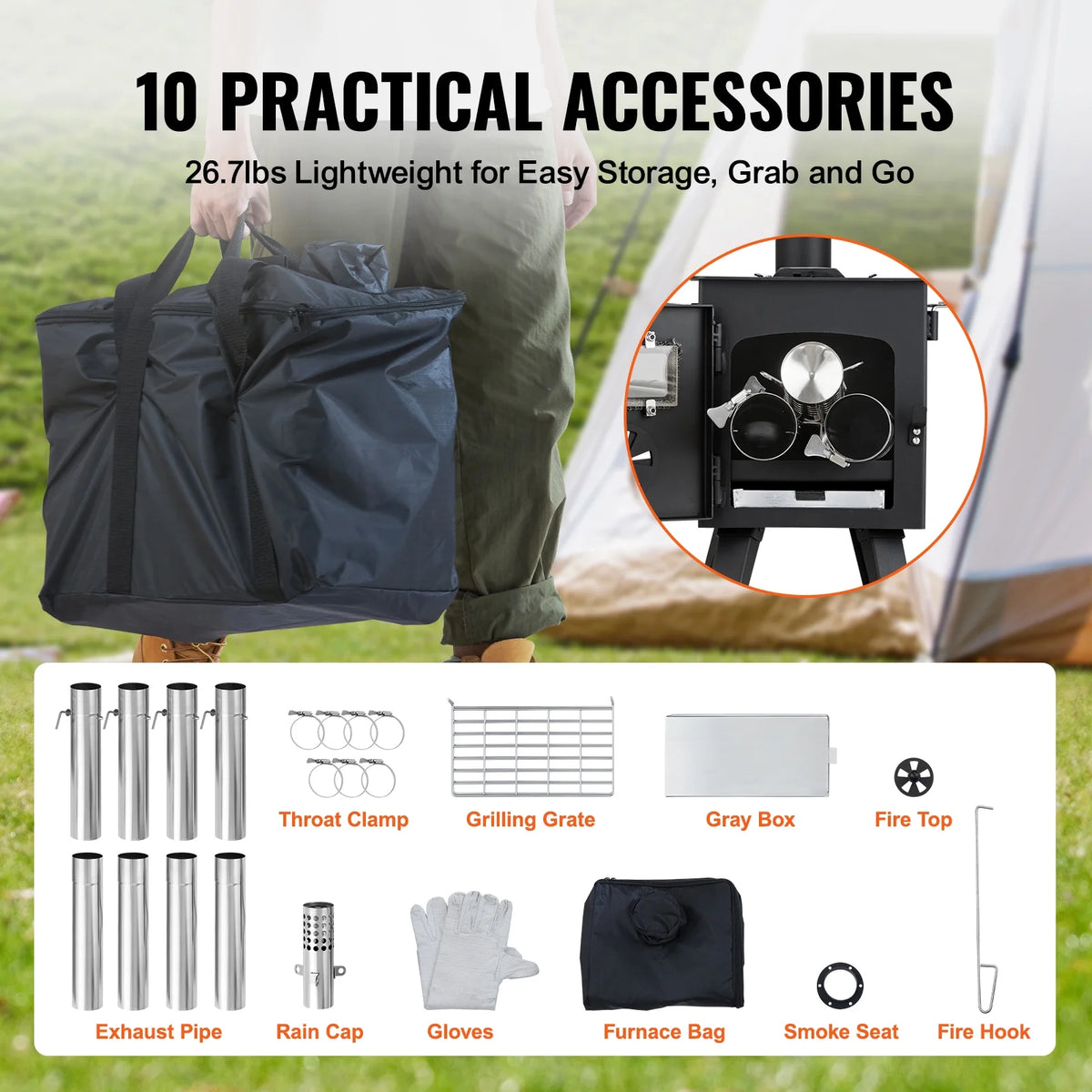 Portable Wood Stove for Camping with Pipes K797