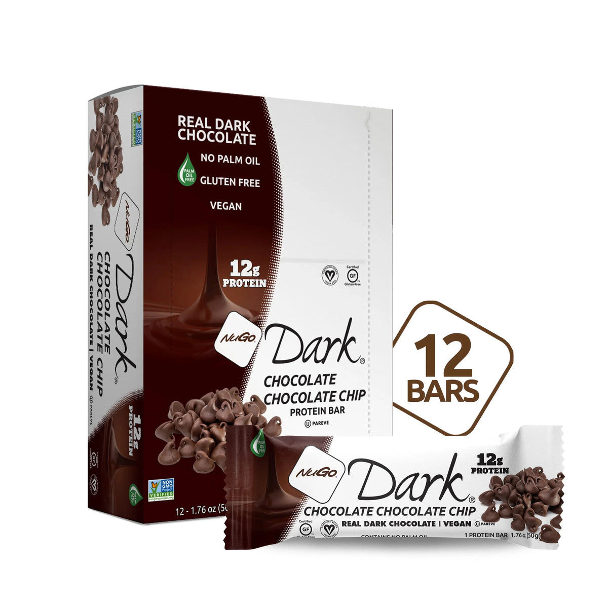 12 Count Dark Chocolate Chocolate Chip Vegan Protein Bars Q745