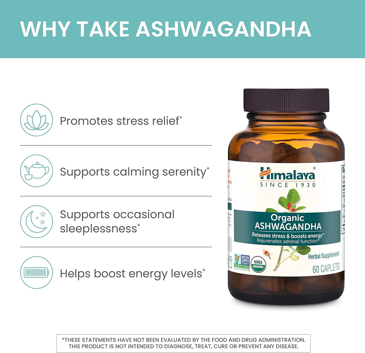 Organic Ashwagandha 90 Caplets 670 mg F490