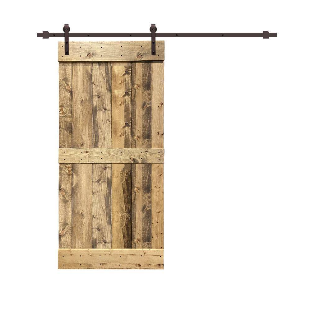 Distressed Mid-Bar Solid Pine Wood Interior Sliding Barn Door with Hardware Kit Y42787