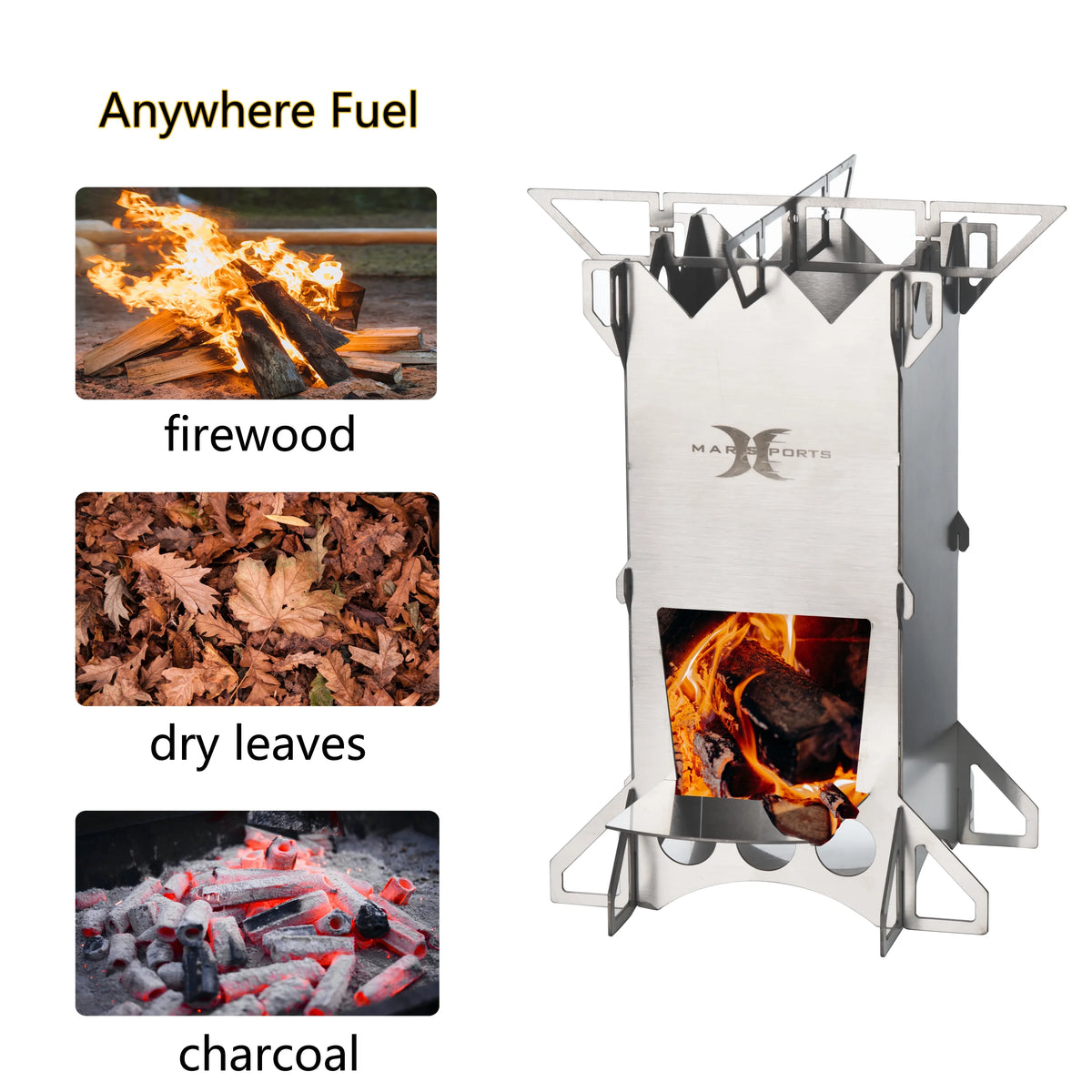 Folding Stainless Steel Wood Burning Camp Stove E112