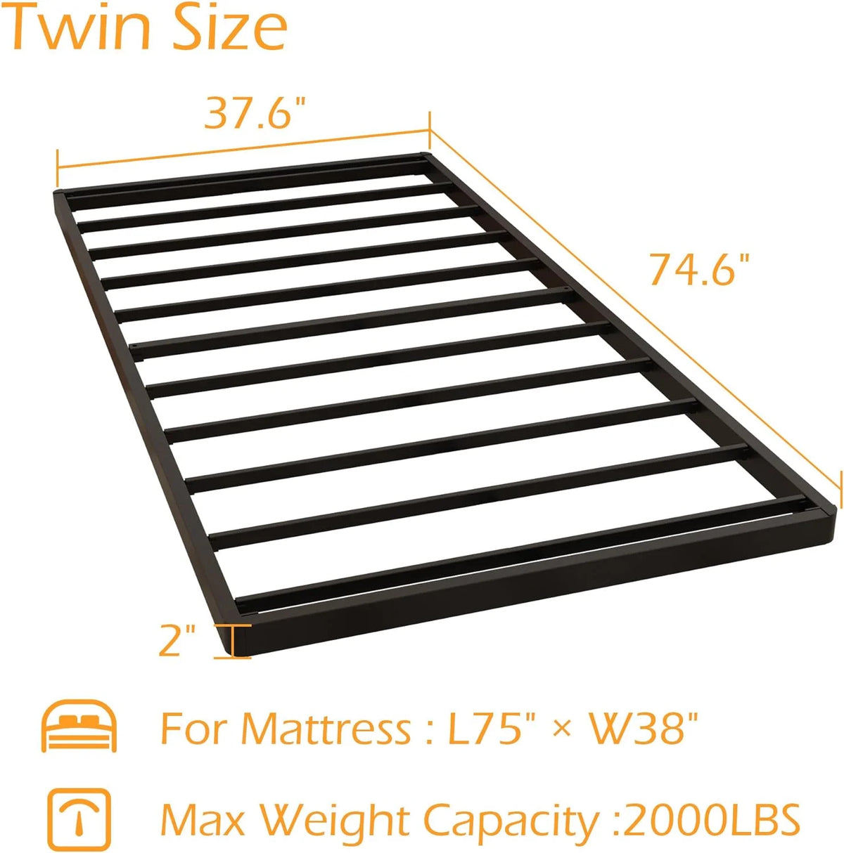 Twin Box Spring Bed Base 2 Inch Metal Mattress Foundation V3382