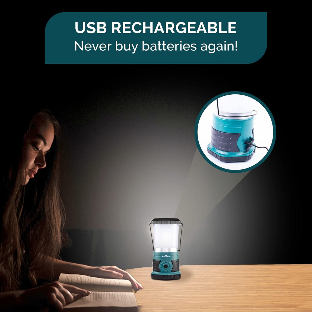 Teal Rechargeable LED Lantern with Power Bank, Pack of 2 S18716