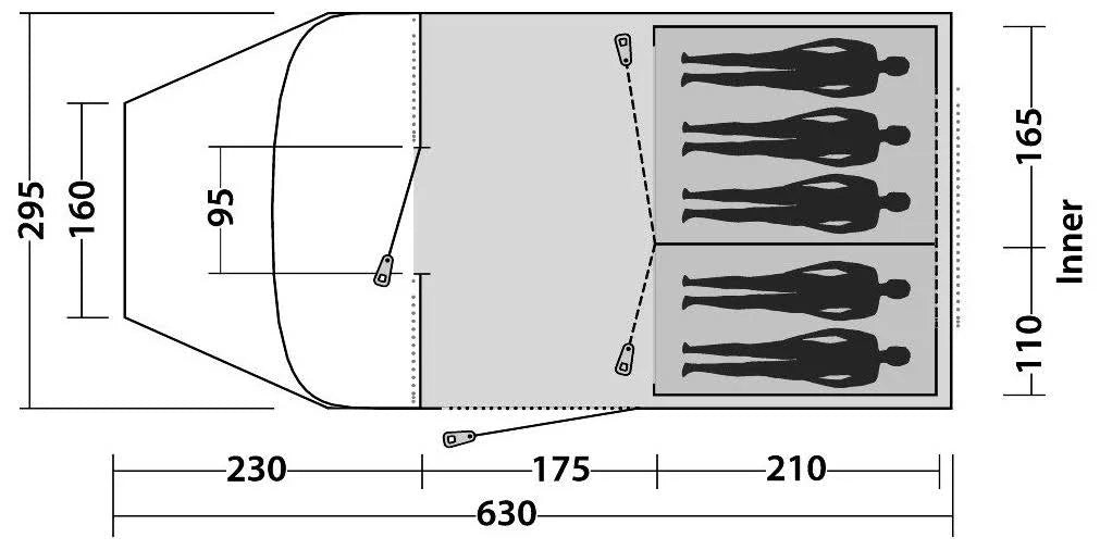 Grey 5 Person 3 Room Tunnel Tent Q35838