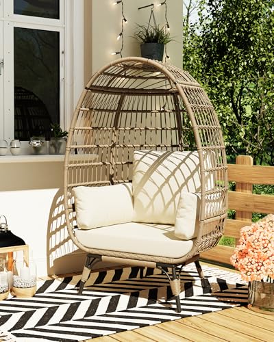 Oversized Black Wicker Egg Chair with Steel Frame L22333