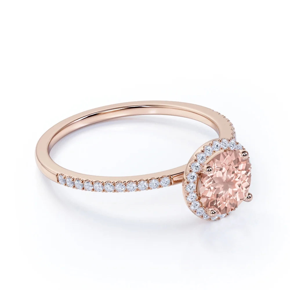 1.50 Carat Round Cut Created Morganite Diamond Halo Engagement Ring in Solid 10K Rose Gold C882331