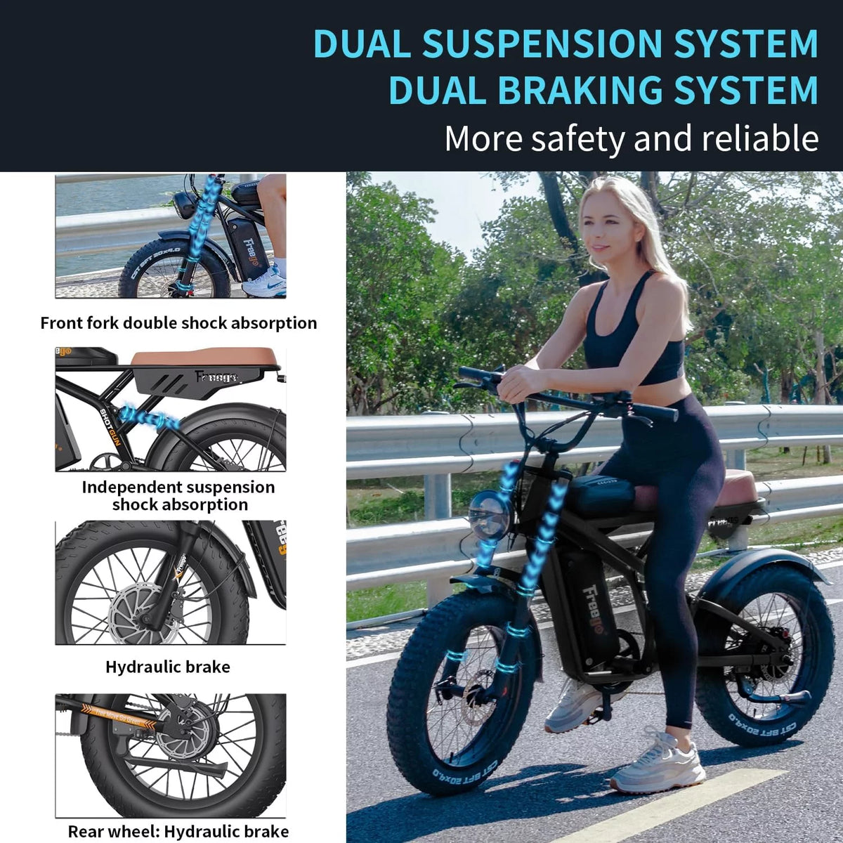 Dual Motor Dual Battery 2000W 48V 40Ah 55Ah 20"x4.0" Fat Tire Electric Bike J91317