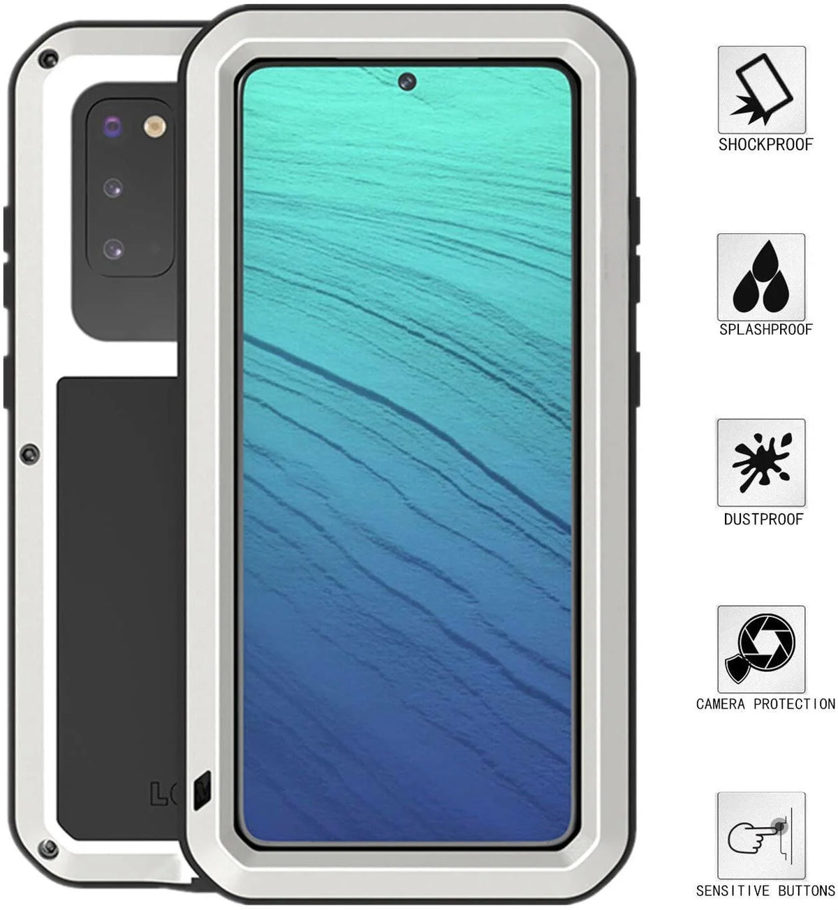 Silver Heavy Duty Aluminum Metal Case for Samsung Galaxy S20 Ultra W414359