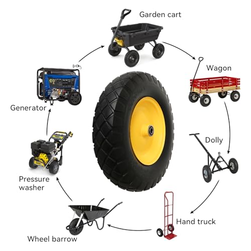 4.80/4.00-8" Tire and Wheel Assembly Set, 5/8" or 3/4" Bore, 16" Solid Rubber Tires, 1 Pack D2597