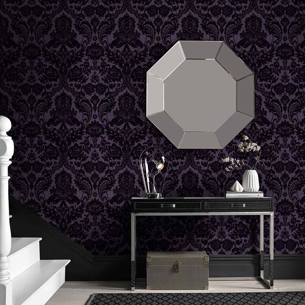 Gothic Damask Plum Wallpaper O7381