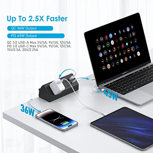 Black 6FT Surge Protector Desk Power Strip with USB C F738