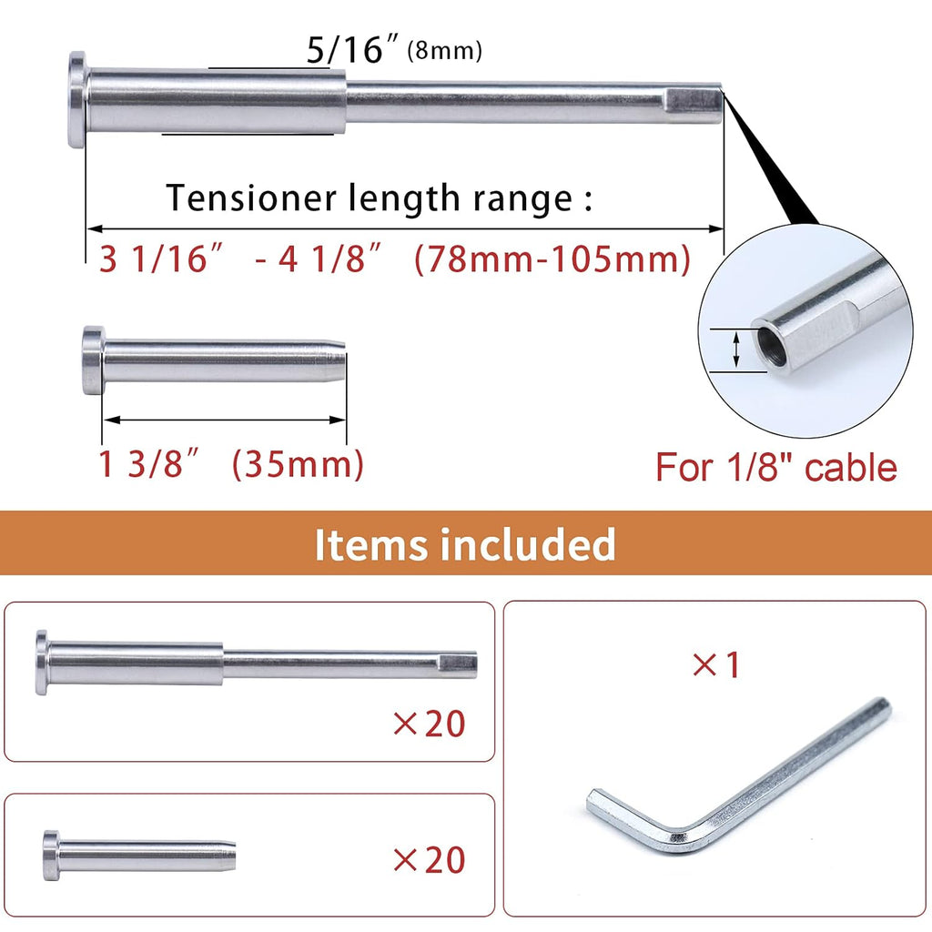 1/8 Invisible Cable Railing Kit with Turnbuckle Swage Threaded Stud and Stemball Combination Pack L4629
