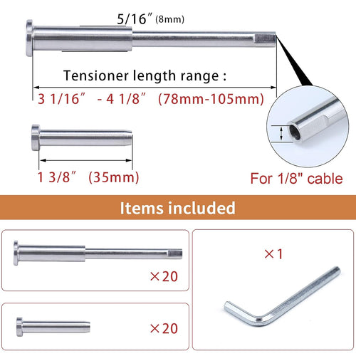 1/8 Invisible Cable Railing Kit with Turnbuckle Swage Threaded Stud and Stemball Combination Pack L4629
