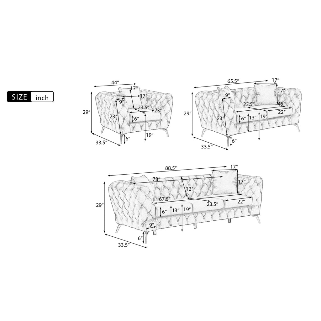 Black PU Upholstered Sofa with Metal Legs P80376