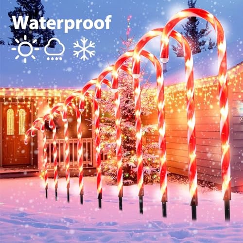 20 Packs Solar Candy Cane Lights Outdoor Pathway, 8 Modes LED Candy Cane Decorations Z110