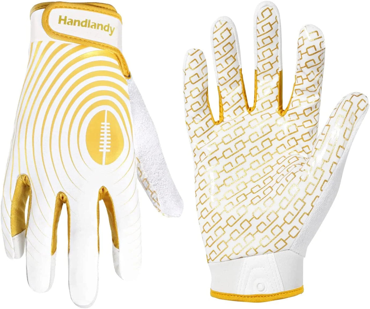 White and Gold Youth Football Gloves W765