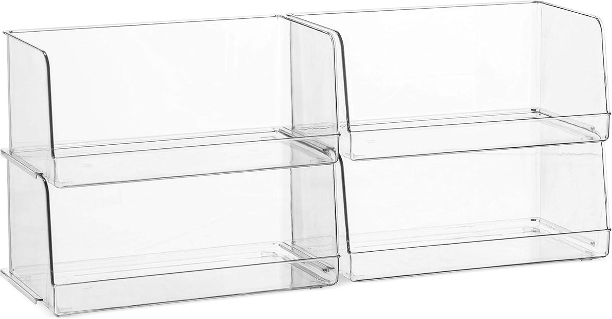Set Of 4 Clear Plastic Stackable Food Storage Bins H531788