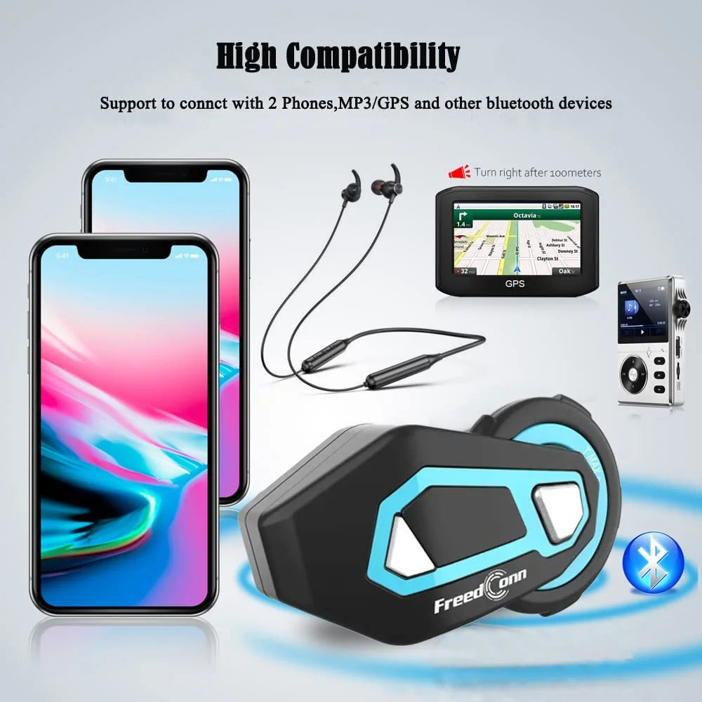 2PCS Motorcycle Bluetooth Intercom System for Helmet 6 Riders 1500M X580220