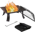 26-Inch Square Wood Burning Fire Pit with Spark Screen, Poker and Carrying Case V9207