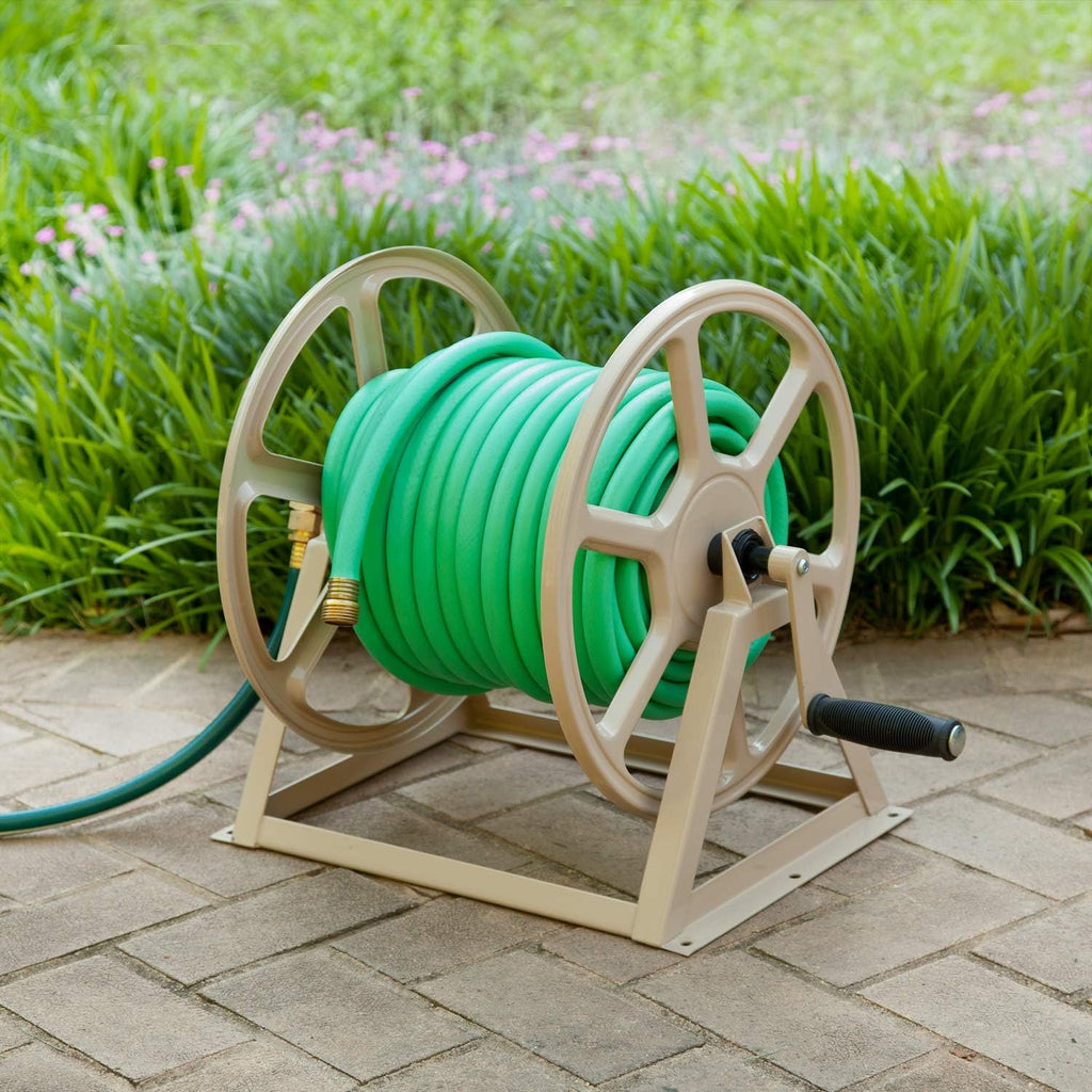 Steel Wall/Floor Mounted Hose Reel, Holds 200-Feet of 5/8-Inch Hose, Tan M5241