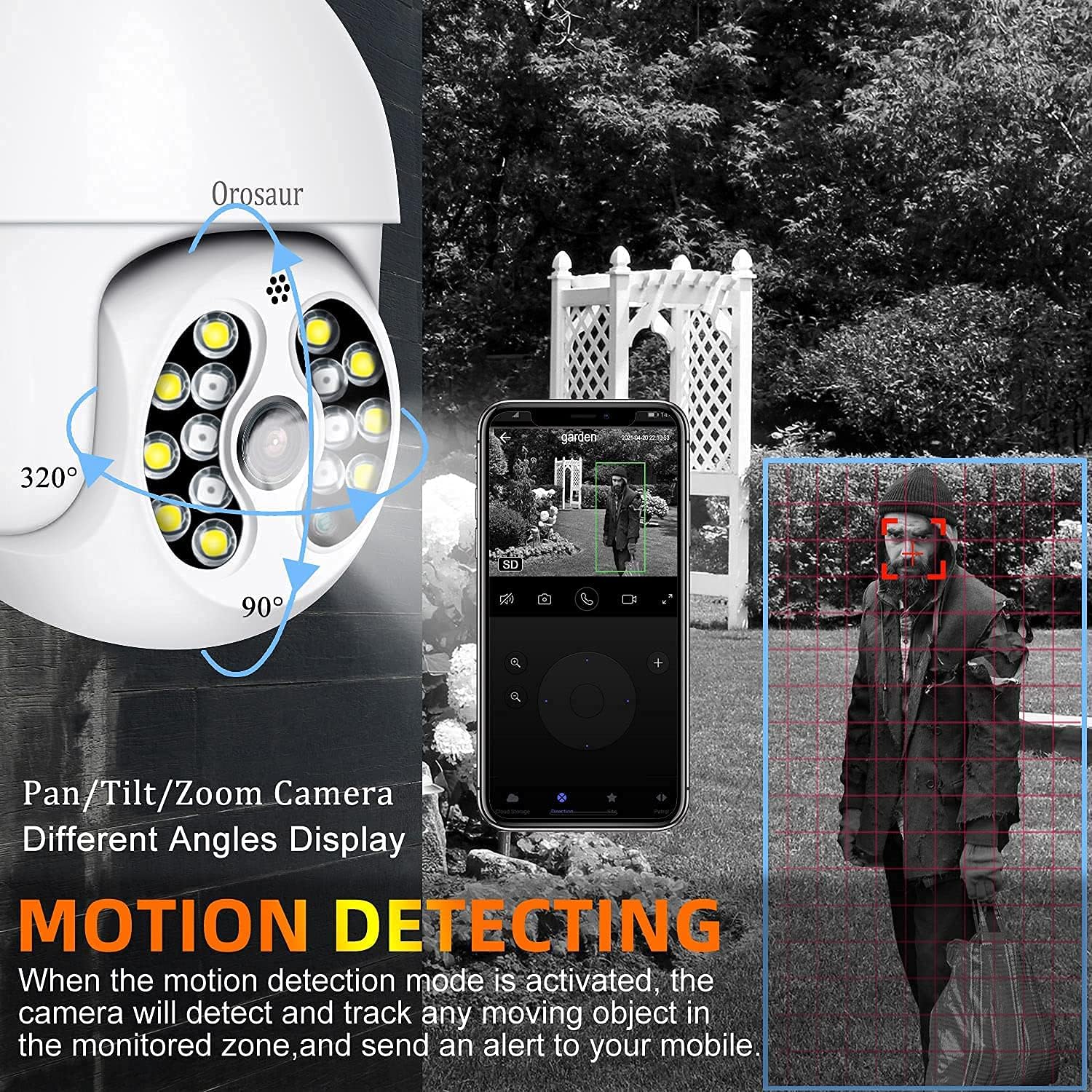 3MP PTZ Outdoor Security Camera with WiFi, 360° View, 1080P HD, IP66 Weatherproof, 2-Way Audio, Color Night Vision Q135141