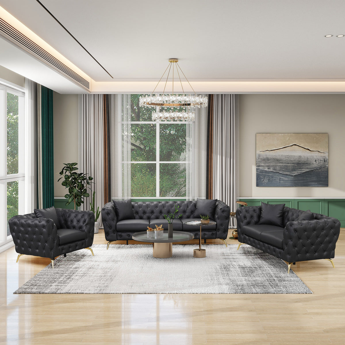 Black PU Upholstered Sofa with Metal Legs P80376