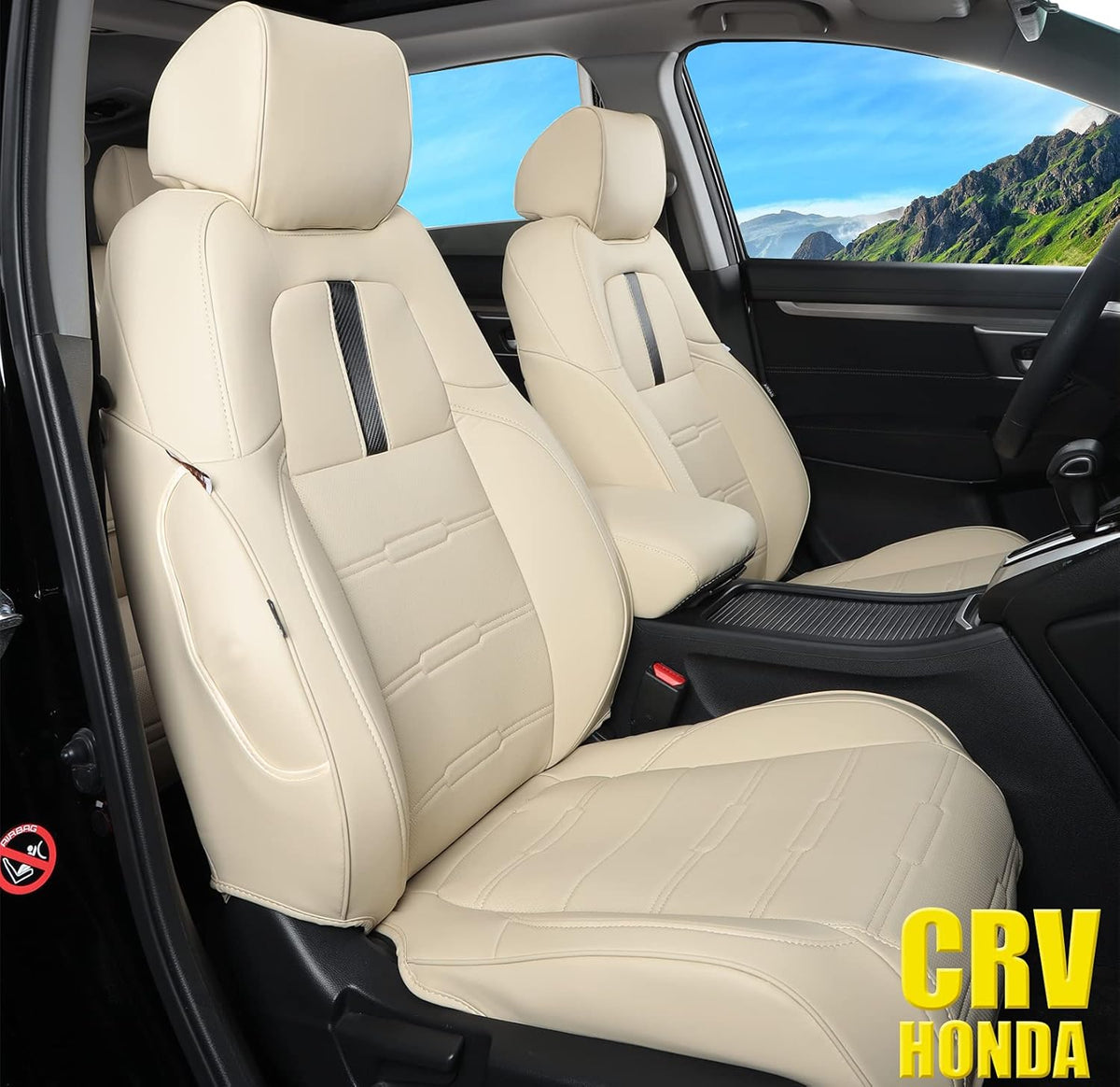 Beige Waterproof Faux Leather Car Seat Covers for Honda CRV 2017-2023 S1203
